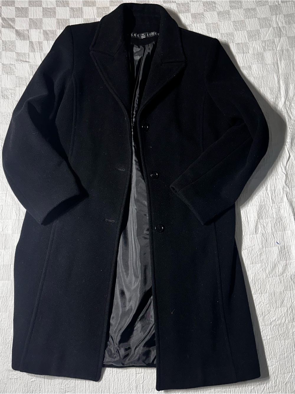 Womens Black 100% Wool Overcoat - Classic Single-Breasted Jacket